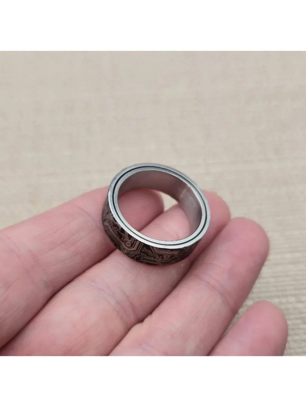 Size 10.75 Circuit Board Engraved, Geek Wedding, Men's Tech Band Ring A8099